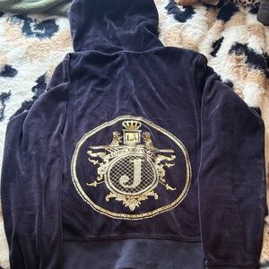 Juicy Couture Velour Zip Up Hoodie with Gold Crest Emblem